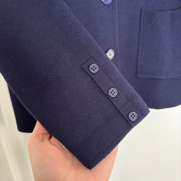 Kancy Kole Navy Blue Sweater Blazer Medium 3-button pockets collar *small flaw - Picture 5 of 9